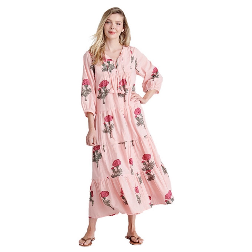 Pink Chicken Indira maxi tiered boho Marigold print dress, size XS
